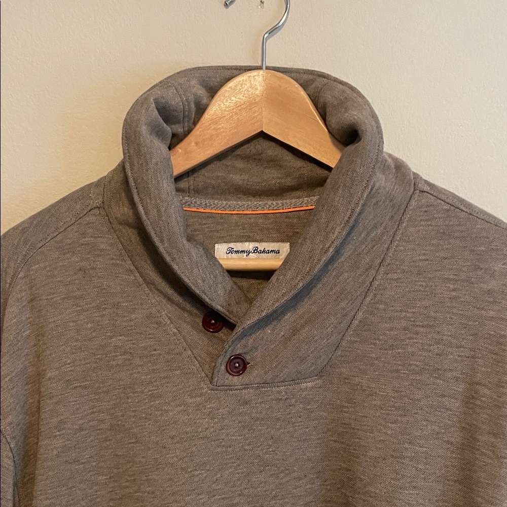 Tommy Bahama Tan Brown Charcoal Shawl Collar Pullover XL